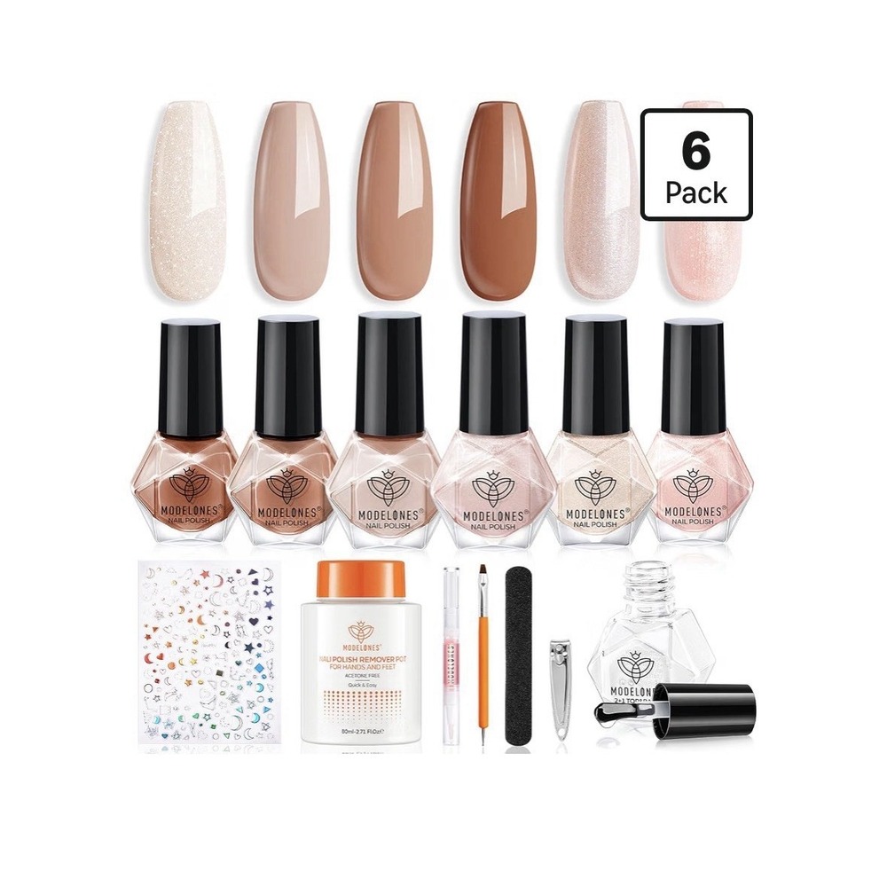 Modelones Nail Polish Kit Manicure Gift Set Neutral Glitter Mini Lacquer Kit